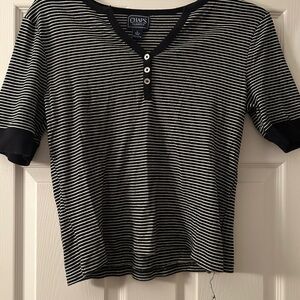 Chaps Black and White Striped V-Neck Shirt